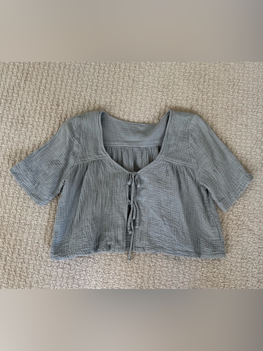 Whimsy + Row Slate Gray Cotton Gauze Tie-Front Top